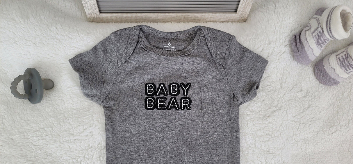baby bear design onesie 6 month baby boy onesie gray baby boy bodysuit stylish onesie baby gift trendy infant clothes baby romper.jpg