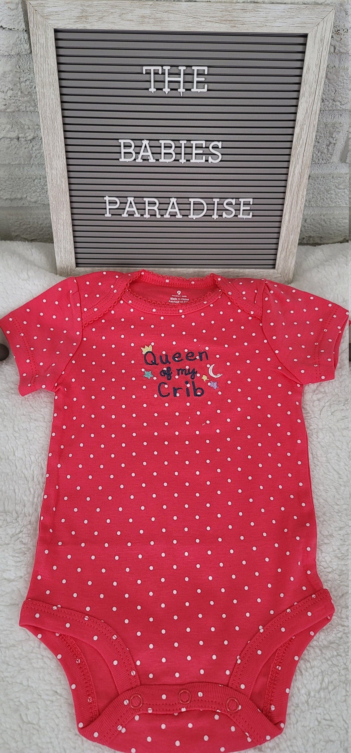 queen of my crib onesie white dots pink bodysuit 9 month baby girl onesie trendy infant baby bodysuit baby shower gifts stylish onesie.jpg