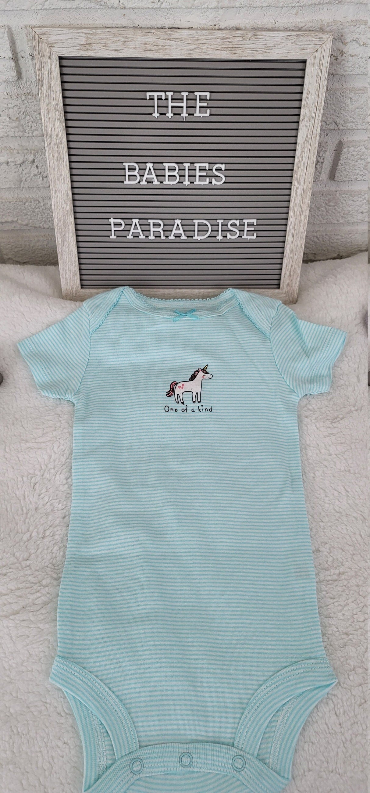 unicorn design girl onesie teal white stripes onesie 12-month baby girl onesie trendy infant baby bodysuit baby shower gifts .jpg