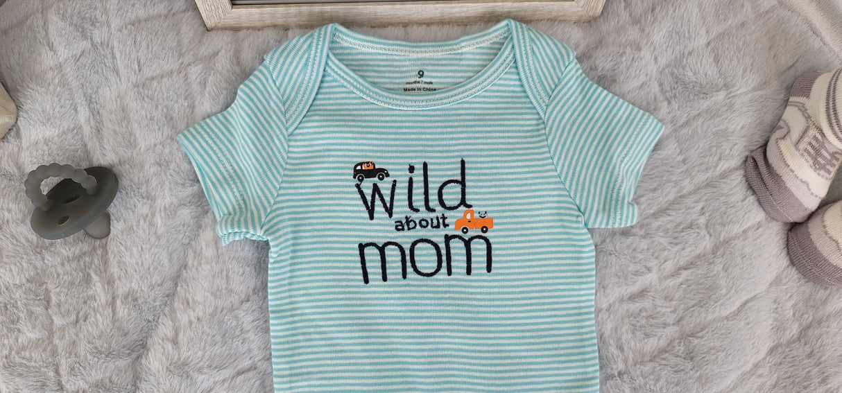 wild about mom design onesie green stripes baby boy onesie 9 month onesie baby boy gift trendy infant baby bodysuit baby shower gift.jpg