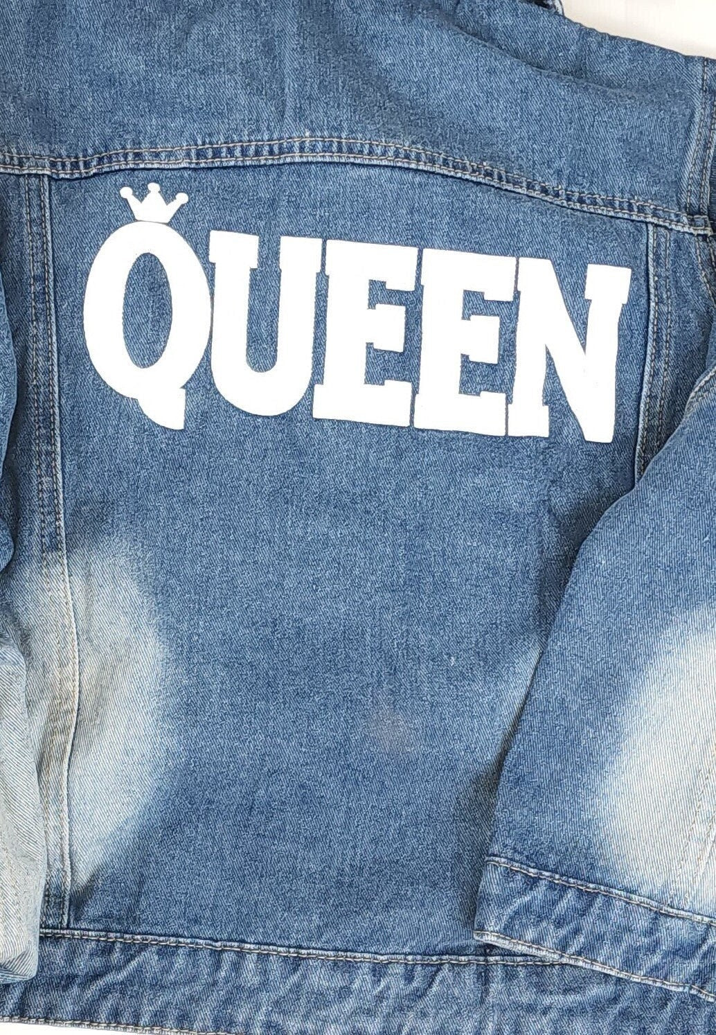Matching Family Denim Jacket: Letter Print, King, Queen, 01