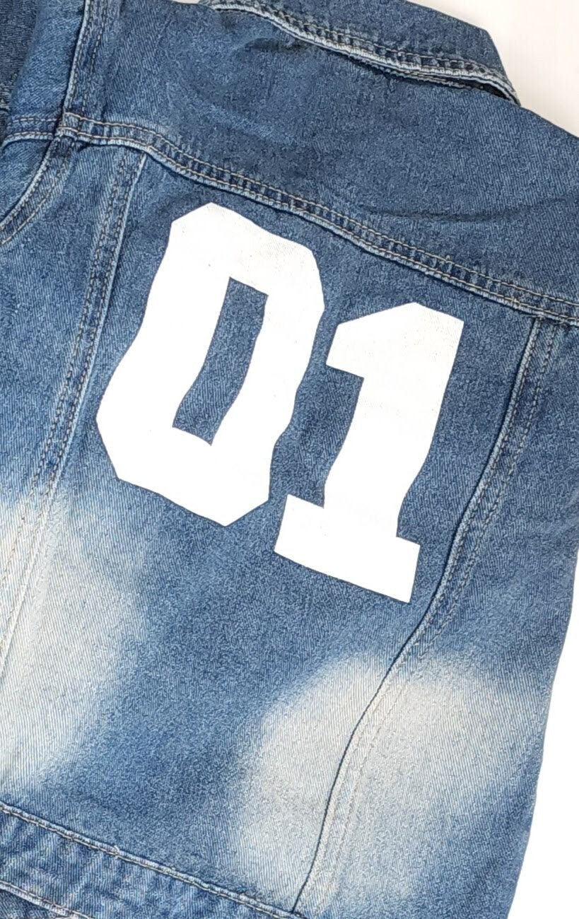 Matching Family Denim Jacket: Letter Print, King, Queen, 01
