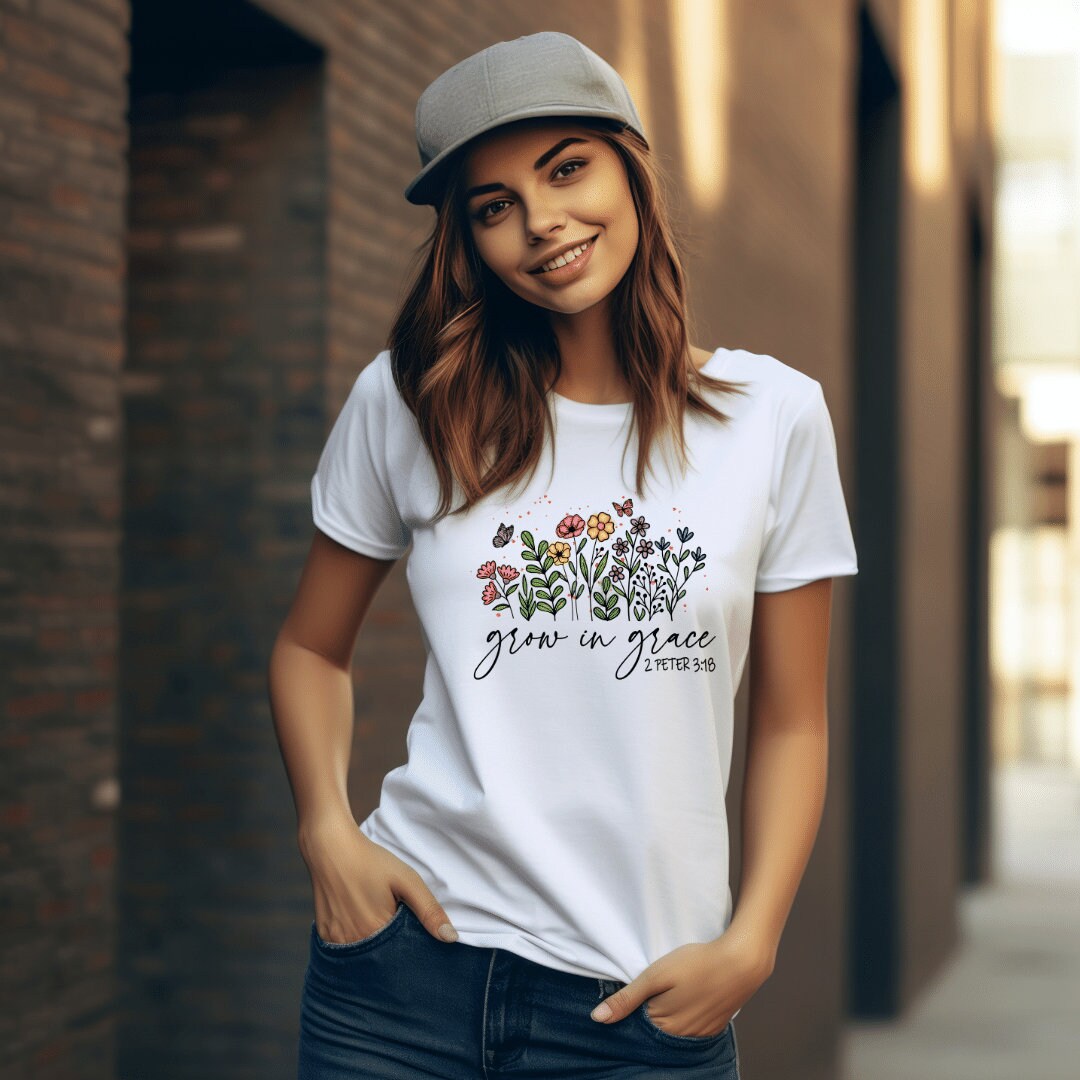Grow in Grace T-Shirt: Spiritual Flower Print, Unisex Cotton Blend