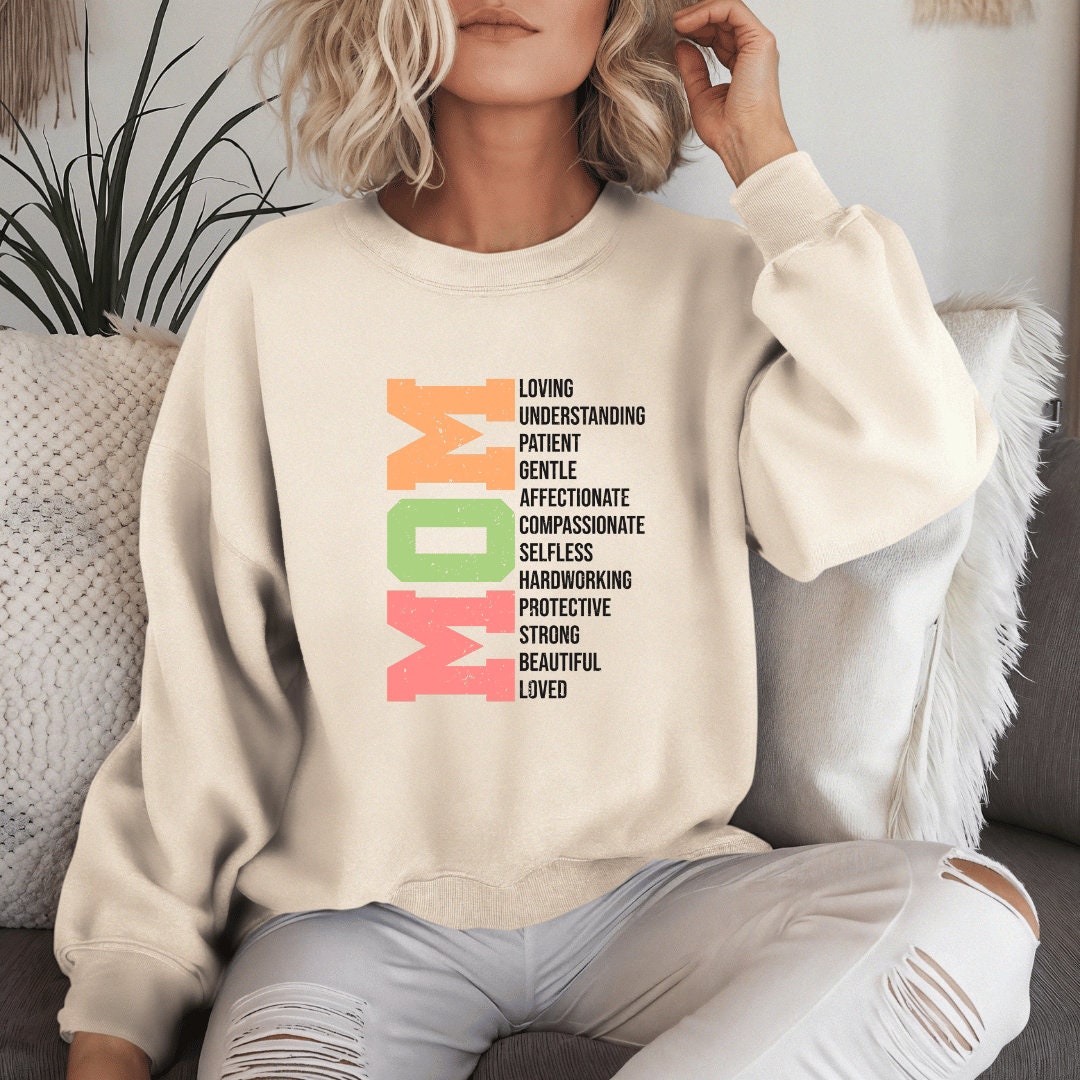 Mom Loving Sweatshirt Custom Text Unisex Crewneck Vintage Style Personalized Long Sleeve Sweater