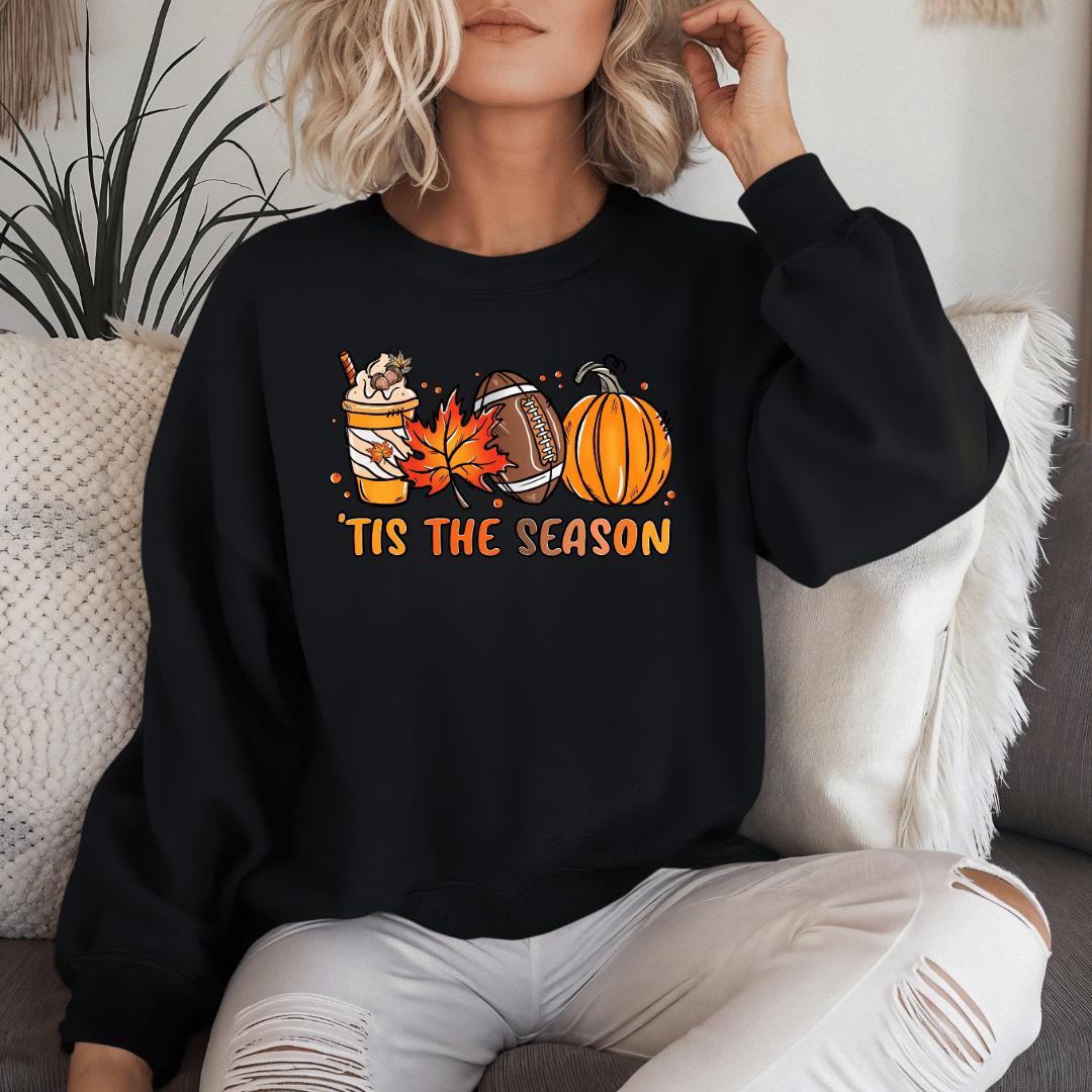Pumpkin Design Sweatshirt Tis the Season Coffee Graphic Print Fall Unisex Pullover Cozy Autumn Shirt