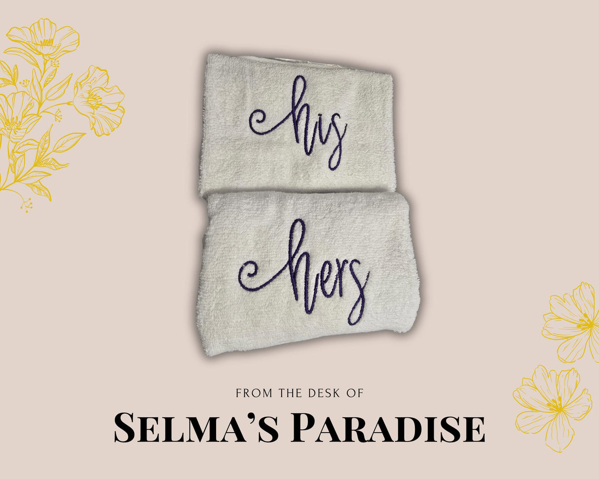 His & Hers Embroidered Hand Towels: Personalized Cotton-Poly Blend