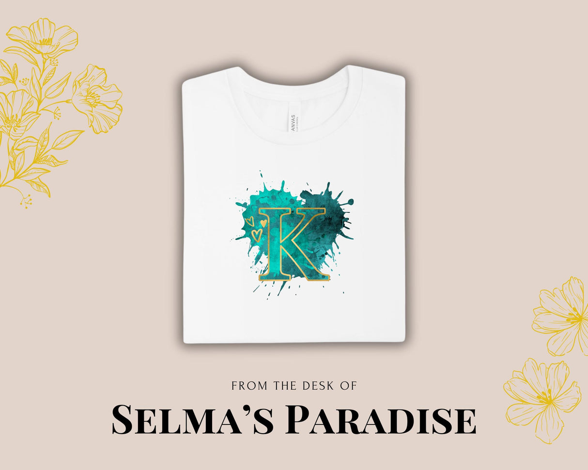 Teal/Gold Letter Personalized T-Shirt: Custom Unisex Tee