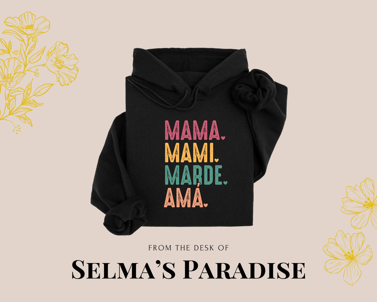 Rainbow Mama Letter Sweatshirt, Personalized Crew Neck Autumn Winter Spanish Style Cozy Pullover