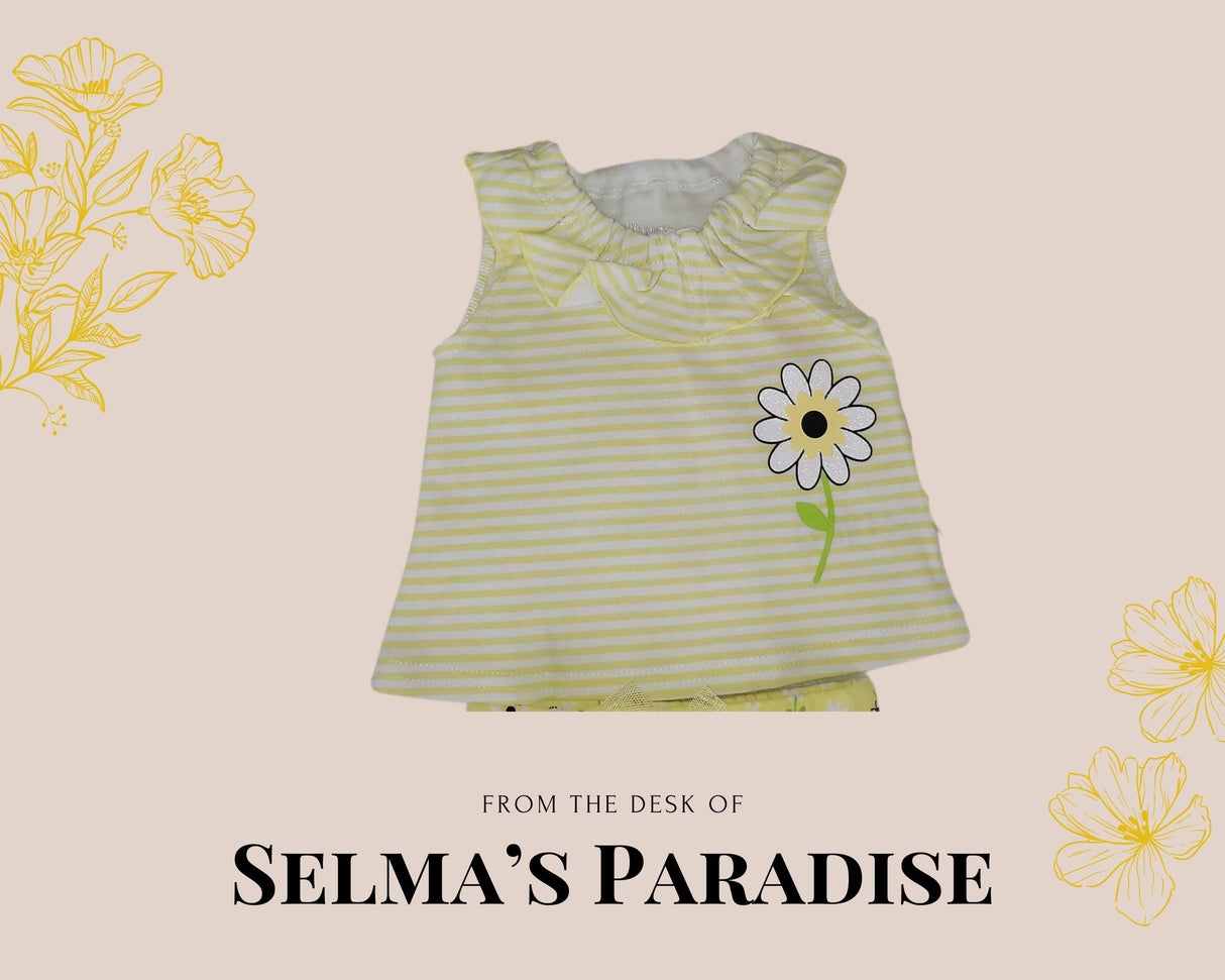 Yellow Baby Girl Clothes Set: Flower Design, 3-Piece Cotton Outfit