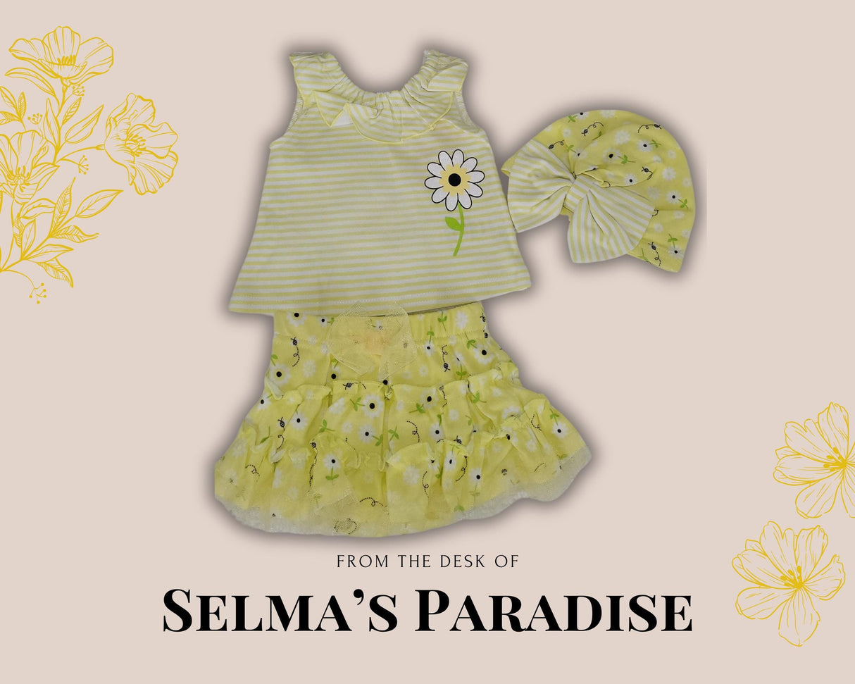 Baby Girls Yellow Set,Baby Clothes 3pcs,Baby Girls Set 0-3, 3-6 and 6-9 months,Flower Design Baby Girl Clothes,Trendy Baby Clothes,Gift set