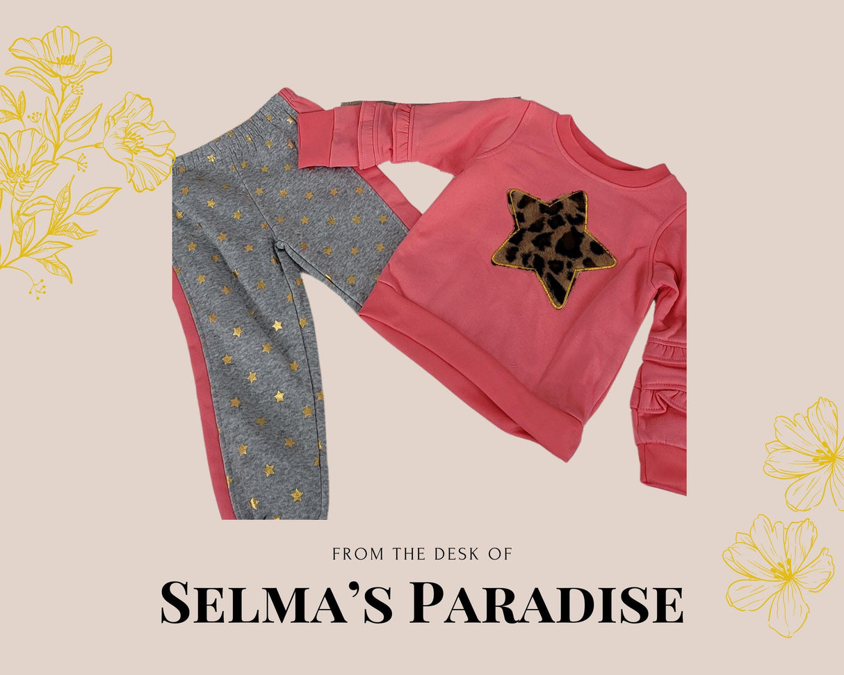 Girls Pink Set, Gray/Pink Stars Pants, Black Stars Pants, Girls Soft Clothing, Girls Shirt Designs and Pants, Girls Set, Girls Gift