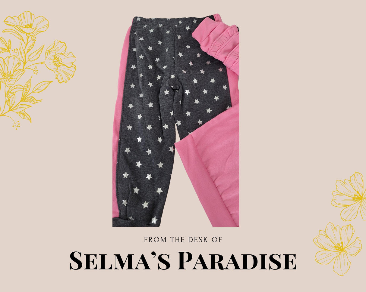 Girls Pink Outfit: Star Pants & Leopard Star Shirt, Polyester Set
