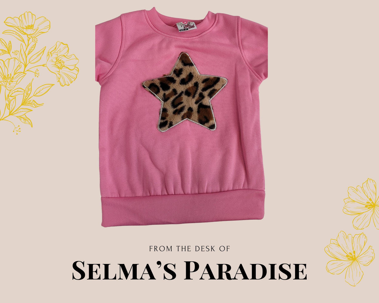 Girls Pink Outfit: Star Pants & Leopard Star Shirt, Polyester Set