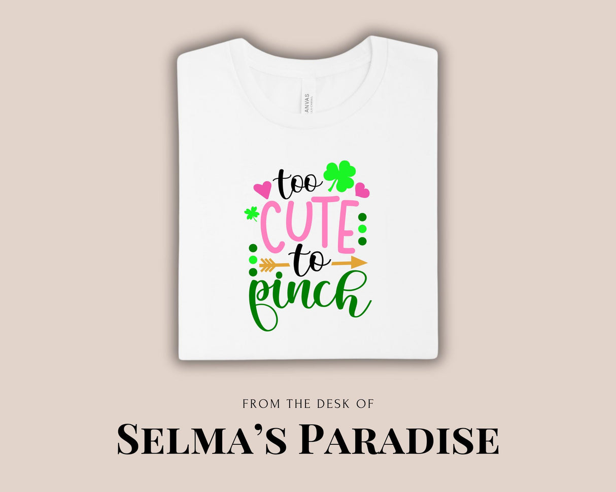 Too Cute to Pinch St. Patrick's Day Kids T-Shirt, Personalized Baby Boy & Girl Clothes, Custom Newborn Gift Shirt