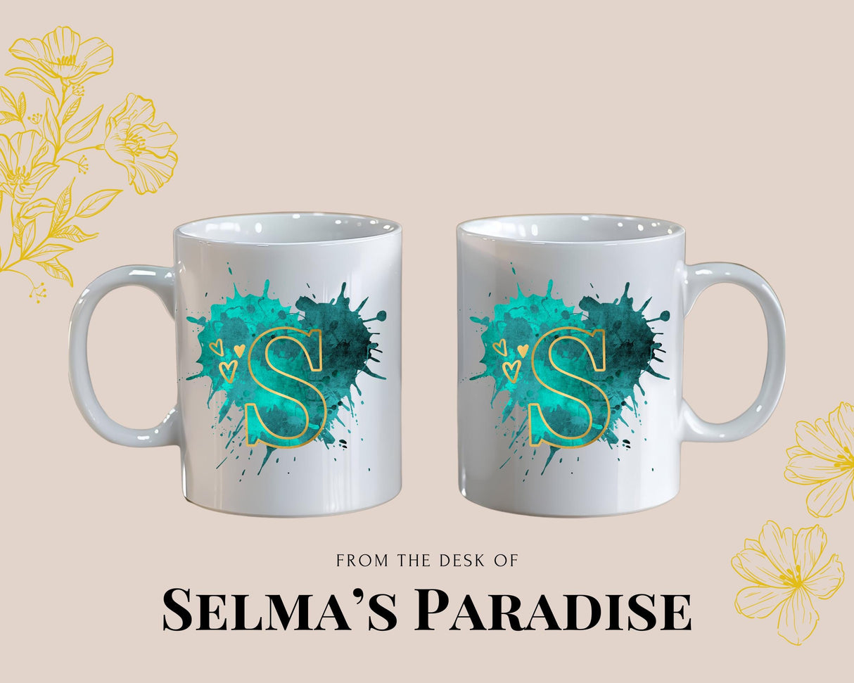 S Design, Gold Trim Personalized Mugs, Custom Coffe-Tea Cup, Birthday Gift, Gift for Her or Him, Anniversary, for any Gift Occasions.