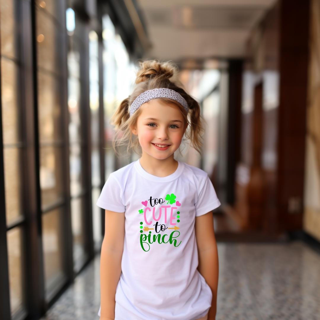 Too Cute to Pinch St. Patrick's Day Kids T-Shirt, Personalized Baby Boy & Girl Clothes, Custom Newborn Gift Shirt