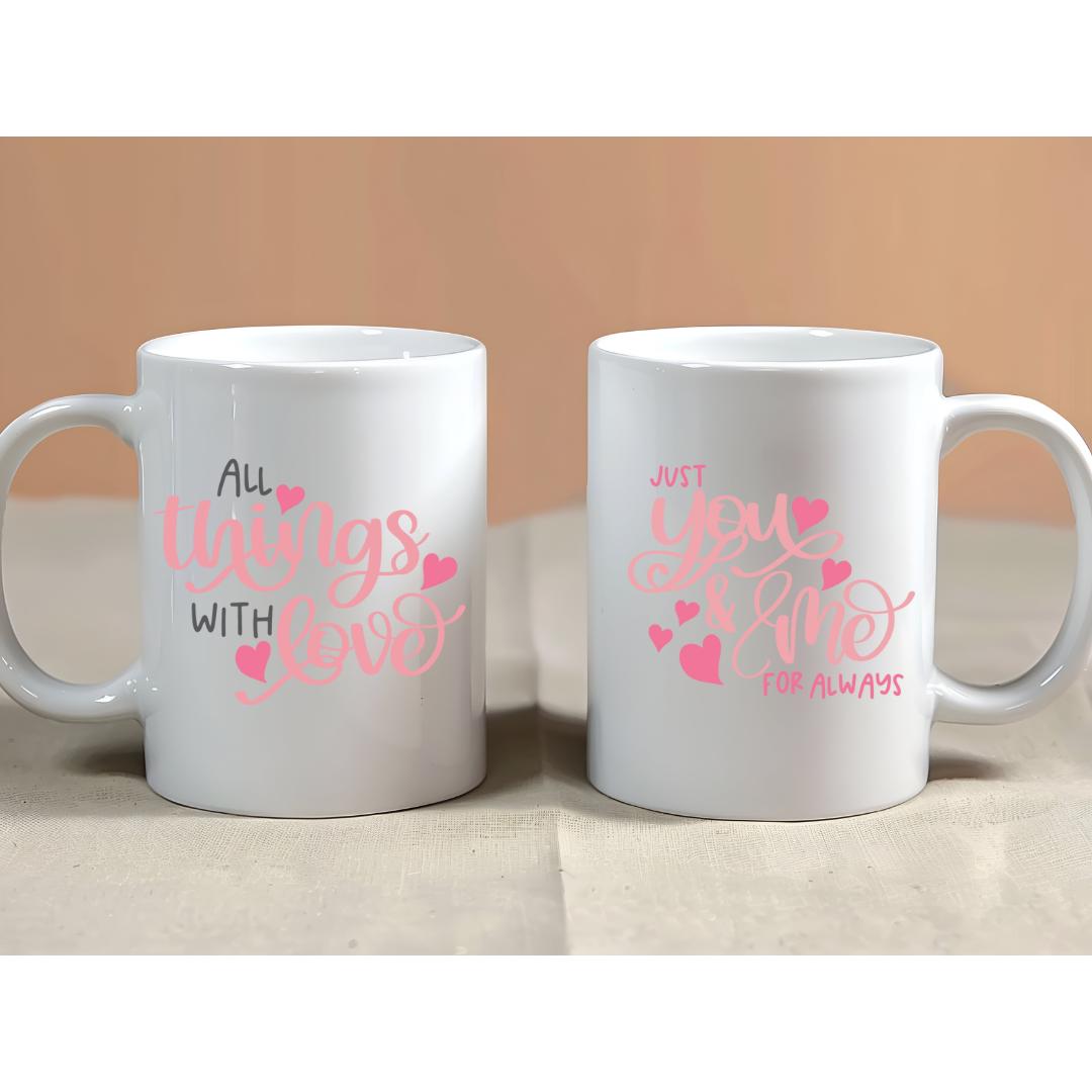 Gold Trim Personalized Mugs, Valentine Coffee Lover, Sublimation Designs Valentines Day Gift, Ceramic Customizable Mug