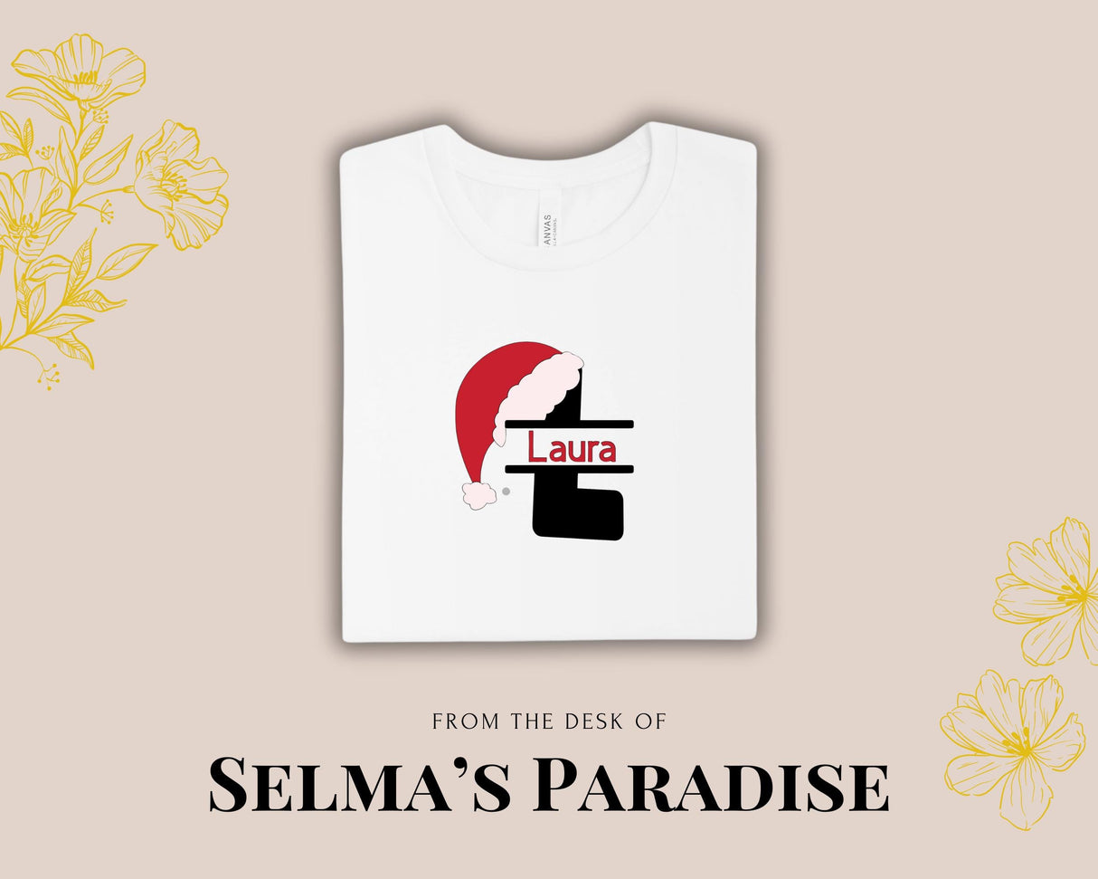 Personalized Santa Hat Christmas T-Shirt: Custom Name Holiday Tee
