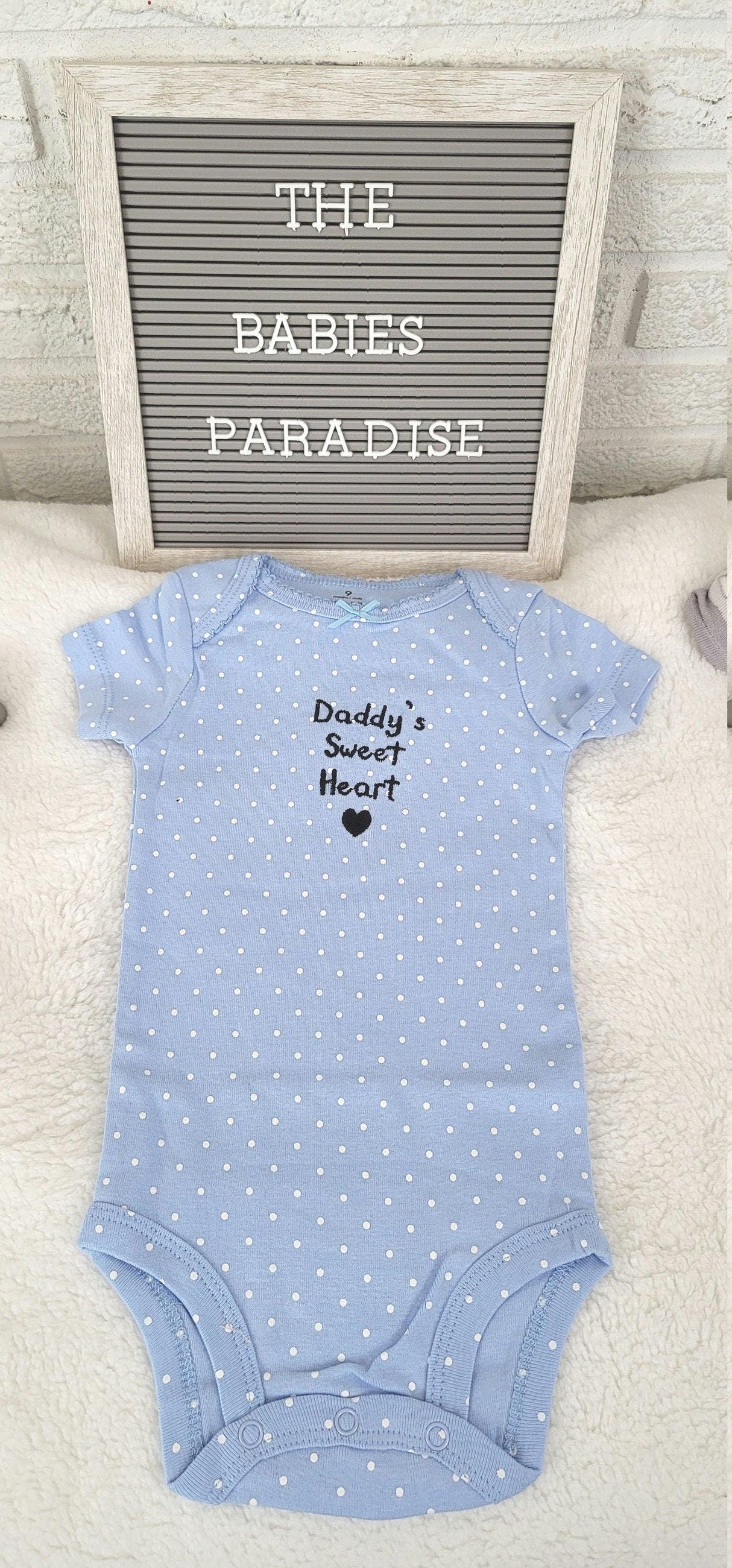 daddy's sweet heart design onesie white dots blue baby girl onesie 9 month baby girl bodysuit cute baby girl outfit infant girl clothes.jpg