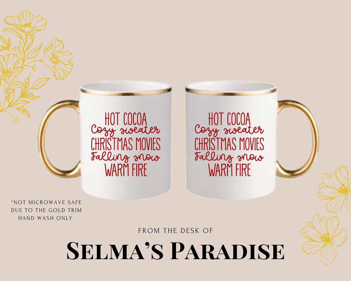 Cocoa Christmas Movies Warm Fire Print Mug, Coffee Ceramic, Design, Kitchen Decor Holiday