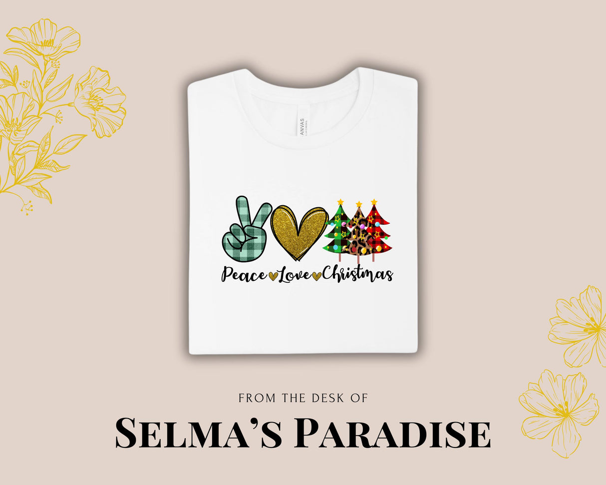 Peace Love Christmas Design , Short Sleeve Tee, Graphics Printed Holiday, Custom T-Shirt
