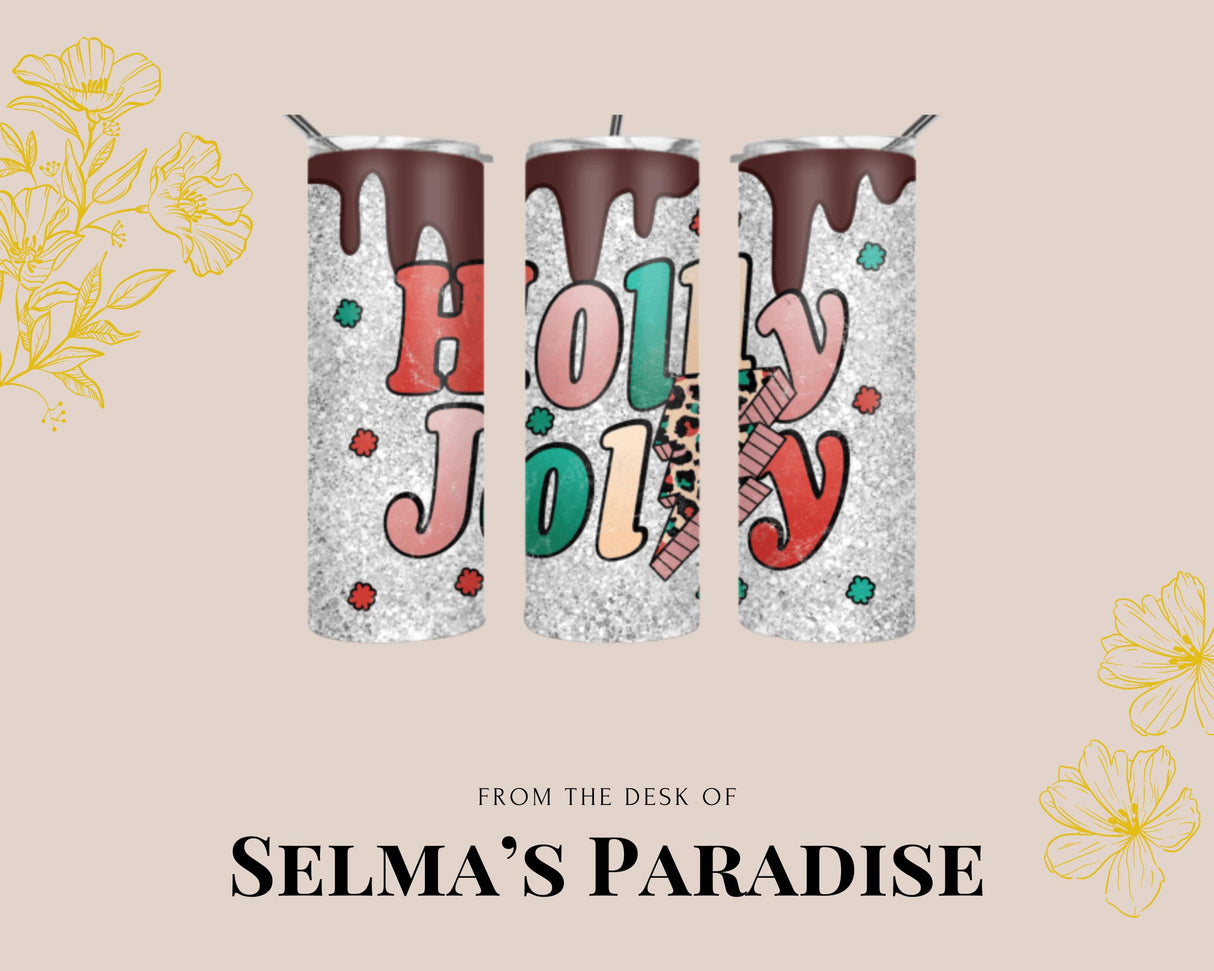 Personalized Holly Christmas Tumbler: 20oz Insulated Water Bottle