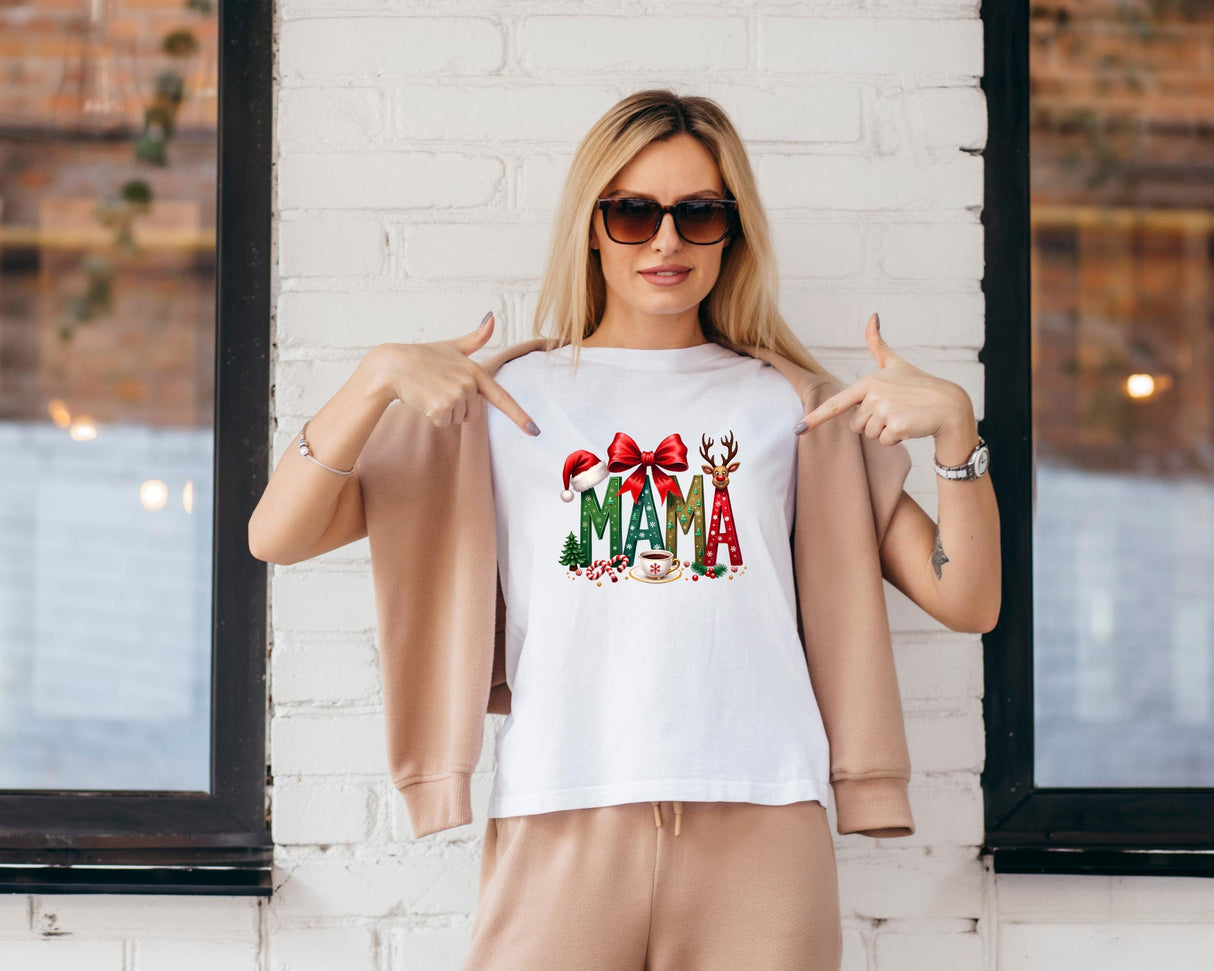 Mama Claus Design T-Shirt, Custom Christmas TShirt, Short Sleeve Tee, Graphics Printed Holiday