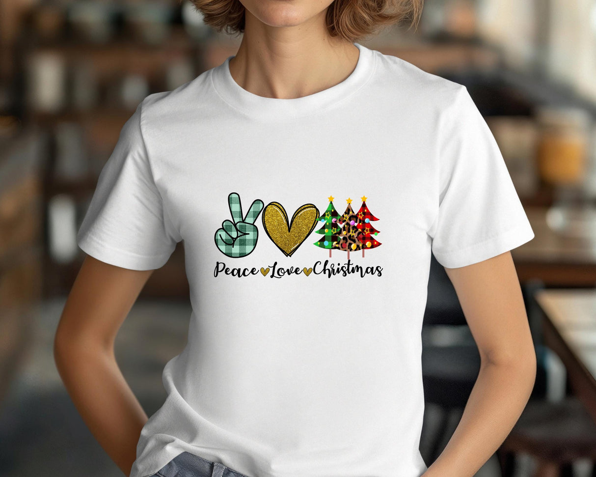 Peace Love Christmas Design , Short Sleeve Tee, Graphics Printed Holiday, Custom T-Shirt
