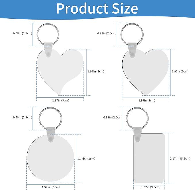 Blank MDF Key-chain Double-Sided Sublimation Key-chains with Key Rings for Custom Gifts & Crafts (Square, Rectangle, Round, Heart)