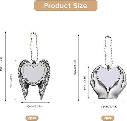 Blank Angel Wing Heart Pendant Car Rear-view Mirror Charm, Heat Transfer Pendant Blank for Personalized Gifts & Memorial Keepsakes