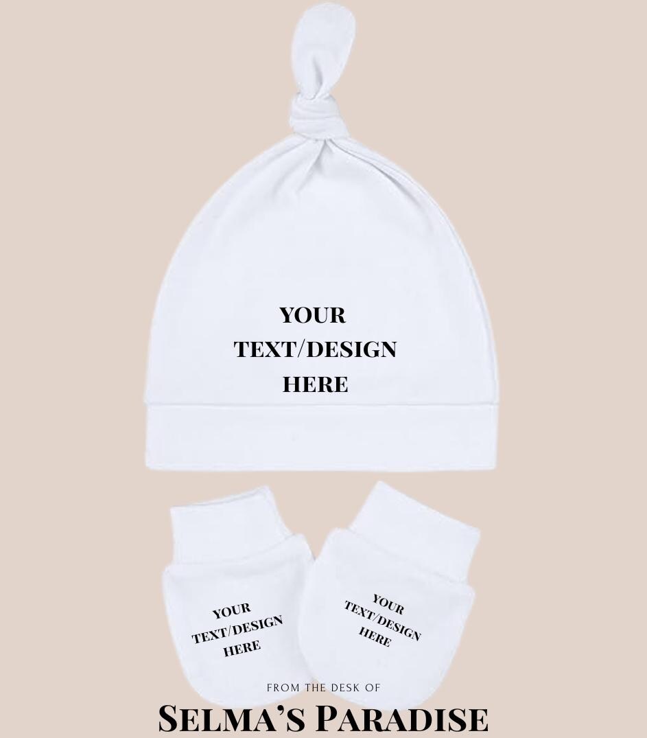 Baby Hat & Mittens Set – White Sublimation Blanks for Newborns (0–4 Months), Infant Beanie and Gloves Set for Personalization (2 Sets)