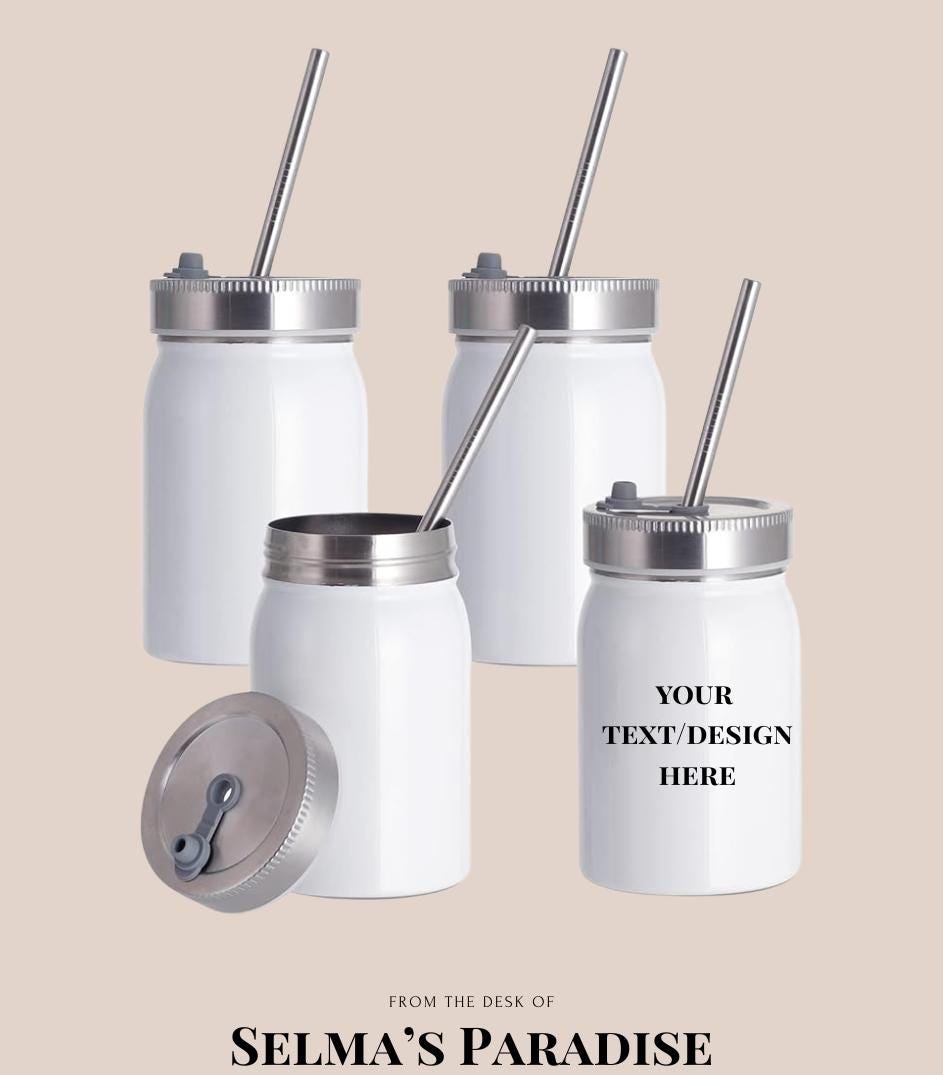 17oz Sublimation Mason Jar Tumbler – White Stainless Steel Wide Mouth Mug with Lid & Metal Straw | PYD Life Blanks