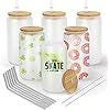 16oz Frosted Glass Tumbler with Bamboo Lid & Straw – Sublimation Beer Can Glass Blank for Iced Coffee, Juice, or Custom Drinkware