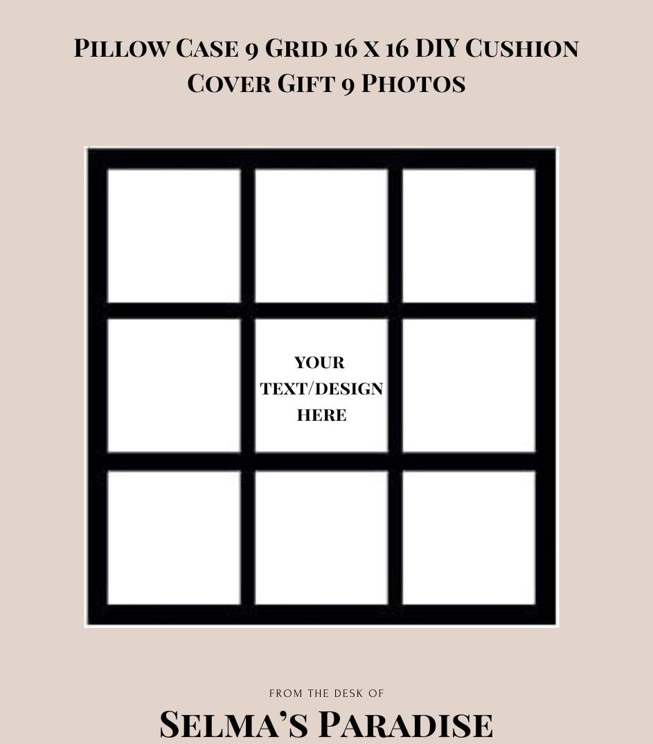 Custom 9-Grid Photo Pillow Case – 16x16 Black Polyester Cushion Cover, Personalized for Family, Christmas, or Home Décor (No Insert)