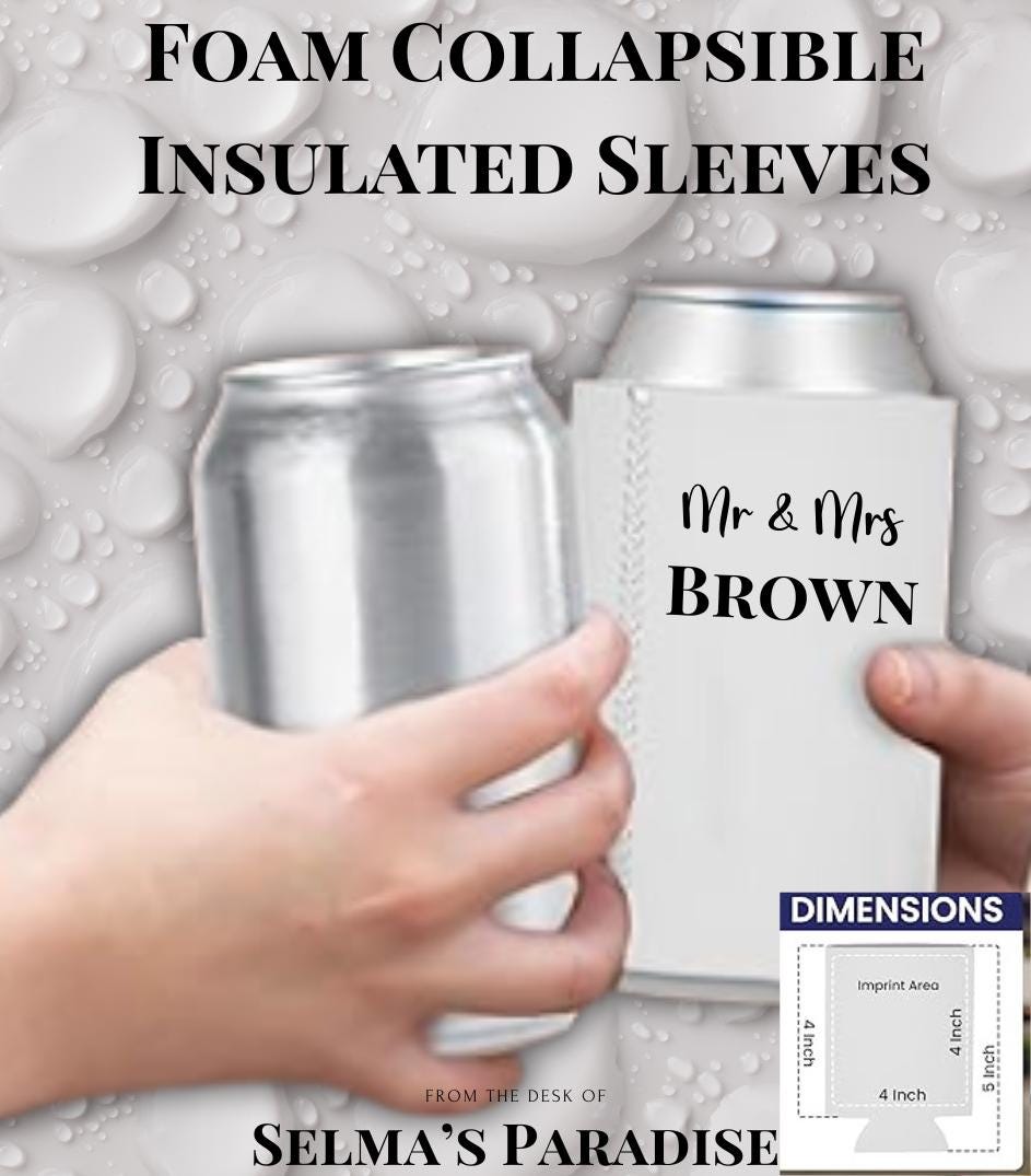 Can Coolers – Foam Collapsible Insulated Sleeves Beer, Soda and Water Bottles, Parties Wedding Favors