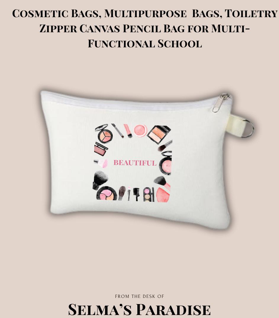 Blank Canvas Zipper Pouch: Cosmetic, Pencil, Toiletry Bag