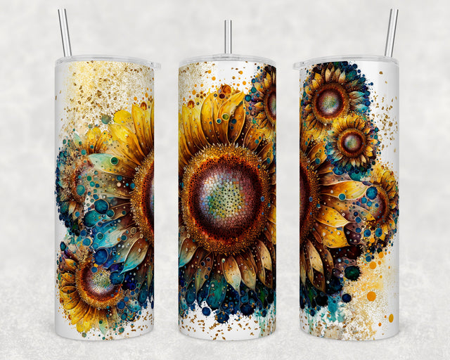 sunflower in ink & alcohol personalized design skinny tumblers 20oz stainless steel custom tumblers insulated tumblers with straw.jpg