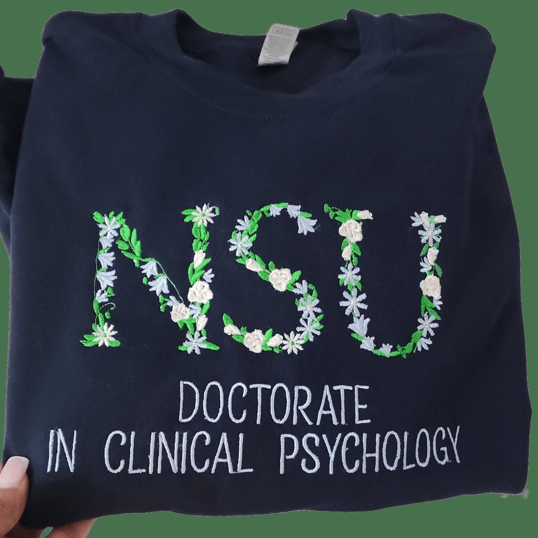 Personalized Embroidered Floral Crew-Neck Sweatshirt, NSU Psychology Long Sleeve College Sweater, Unisex Casual Pullover