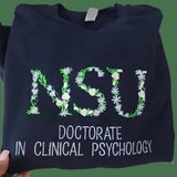 Personalized Embroidered Floral Crew-Neck Sweatshirt, NSU Psychology Long Sleeve College Sweater, Unisex Casual Pullover