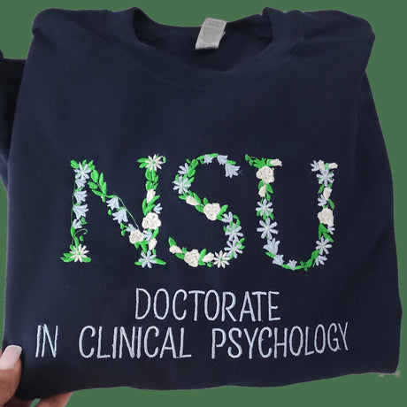 Personalized Embroidered Floral Crew-Neck Sweatshirt, NSU Psychology Long Sleeve College Sweater, Unisex Casual Pullover