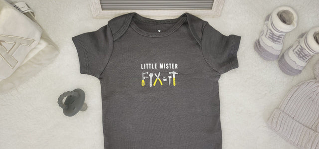 little mister fix it design onesie 9 month baby boy gray onesie trendy style baby bodysuit baby shower gift cute design baby bodysuit.jpg