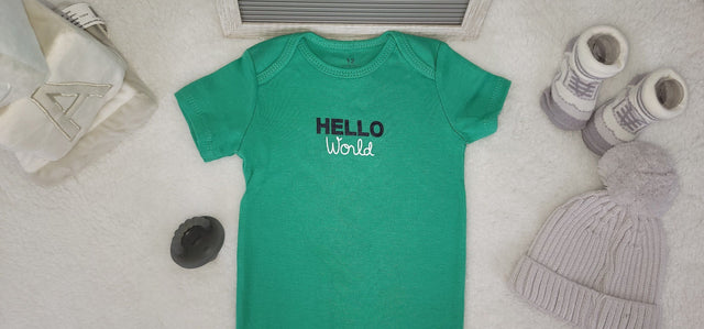hello world design onesie 9 month baby boy green onesie baby shower gift cute design baby bodysuit trendy style baby bodysuit.jpg