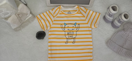monster design onesie yellow white stripes onesie 9 month baby boy onesie cute design baby bodysuit trendy style baby bodysuit.jpg