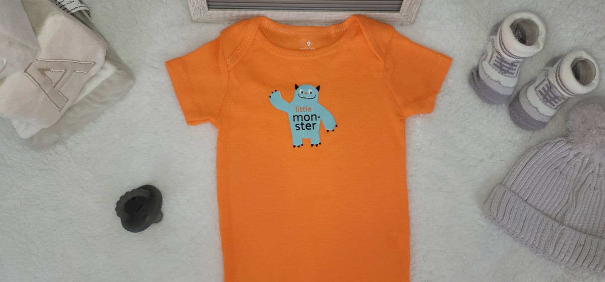 monster design onesie 6-month baby boy orange onesie baby shower gift cute design baby bodysuit trendy style baby boy bodysuit.jpg