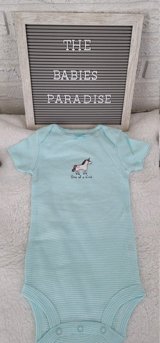 unicorn design girl onesie teal white stripes onesie 12-month baby girl onesie trendy infant baby bodysuit baby shower gifts .jpg