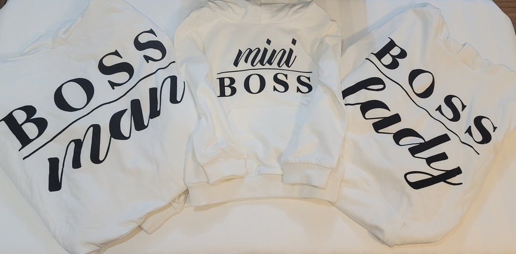 Family Hoodies, Sweatshirts, Boss Man, Lady and Mini Hoodies, Mommy and Daddy and Me, Family Matching Hoodies, Mommy Daddy Hoodies.