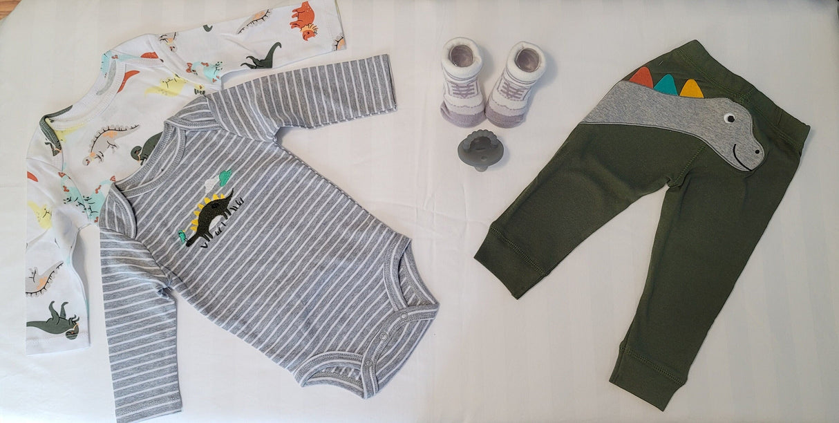 baby clothes dino 3pcs coming home outfit vintage baby clothes 6 and 12 months baby outfit gray stripe onesie newborn baby shower gift.jpg