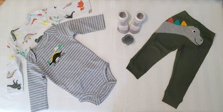 baby clothes dino 3pcs coming home outfit vintage baby clothes 6 and 12 months baby outfit gray stripe onesie newborn baby shower gift.jpg