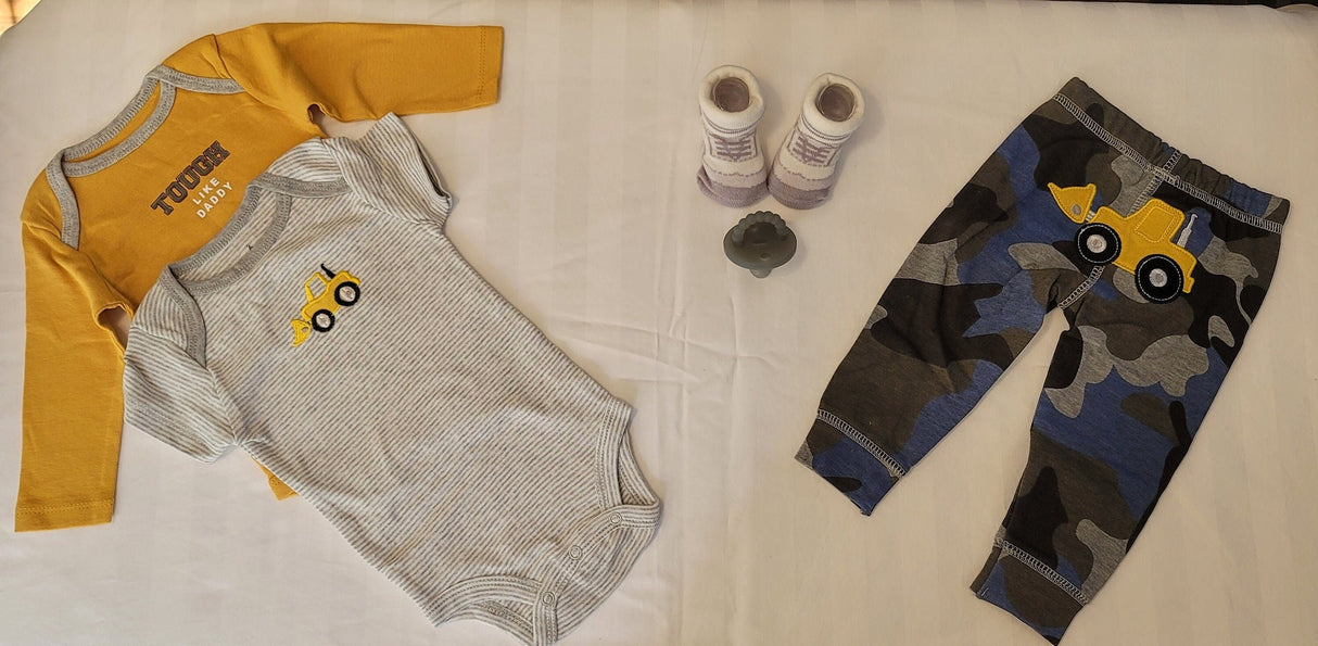3pcs baby clothes tunka truck baby clothes tough like daddy onesie gray white stripes custom gift boy rompers baby shower gift.jpg