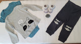 3pcs baby clothes newborn onesie black pants baby clothes blue fox onesie gray white stripe, baby shower gift vintage baby clothes.jpg
